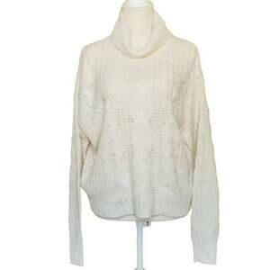 Cloth by RD Turtle Cowl Neck Cable Knit Pullover Sweater Size Large in Cream NWT